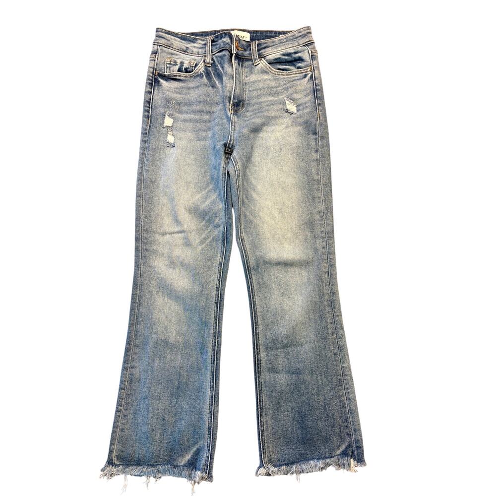 Vervet High Rise Kick Flare Cropped Raw Light Jeans 27